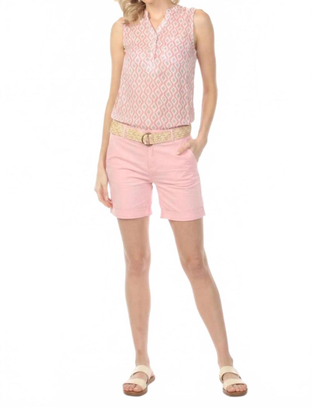 NEW CHARLIE B belted twill cuffed shorts in begonia